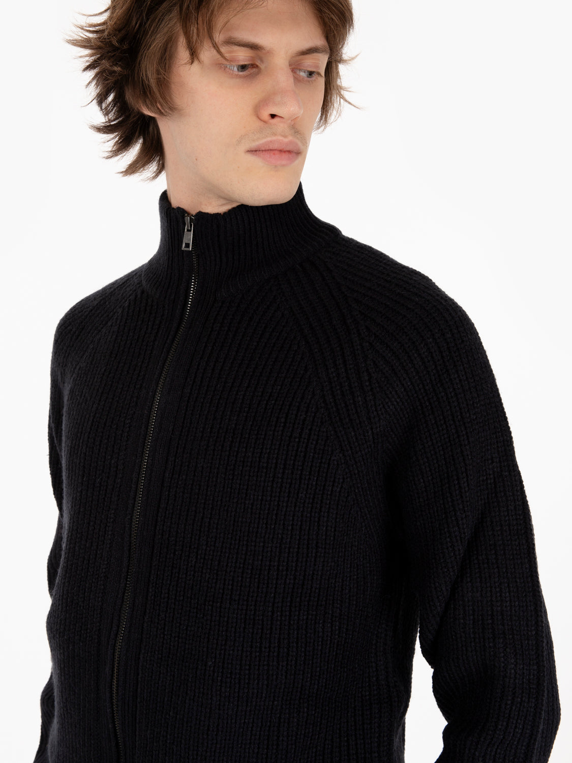 Maglione full zip misto lana notte