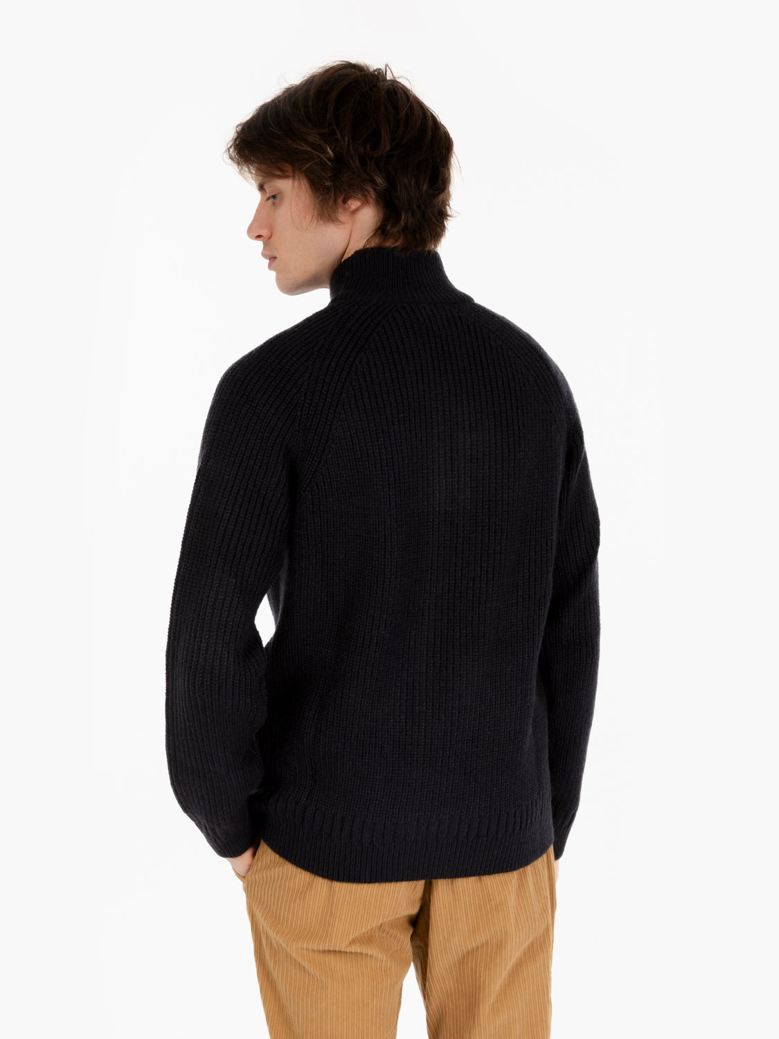 Maglione full zip misto lana notte