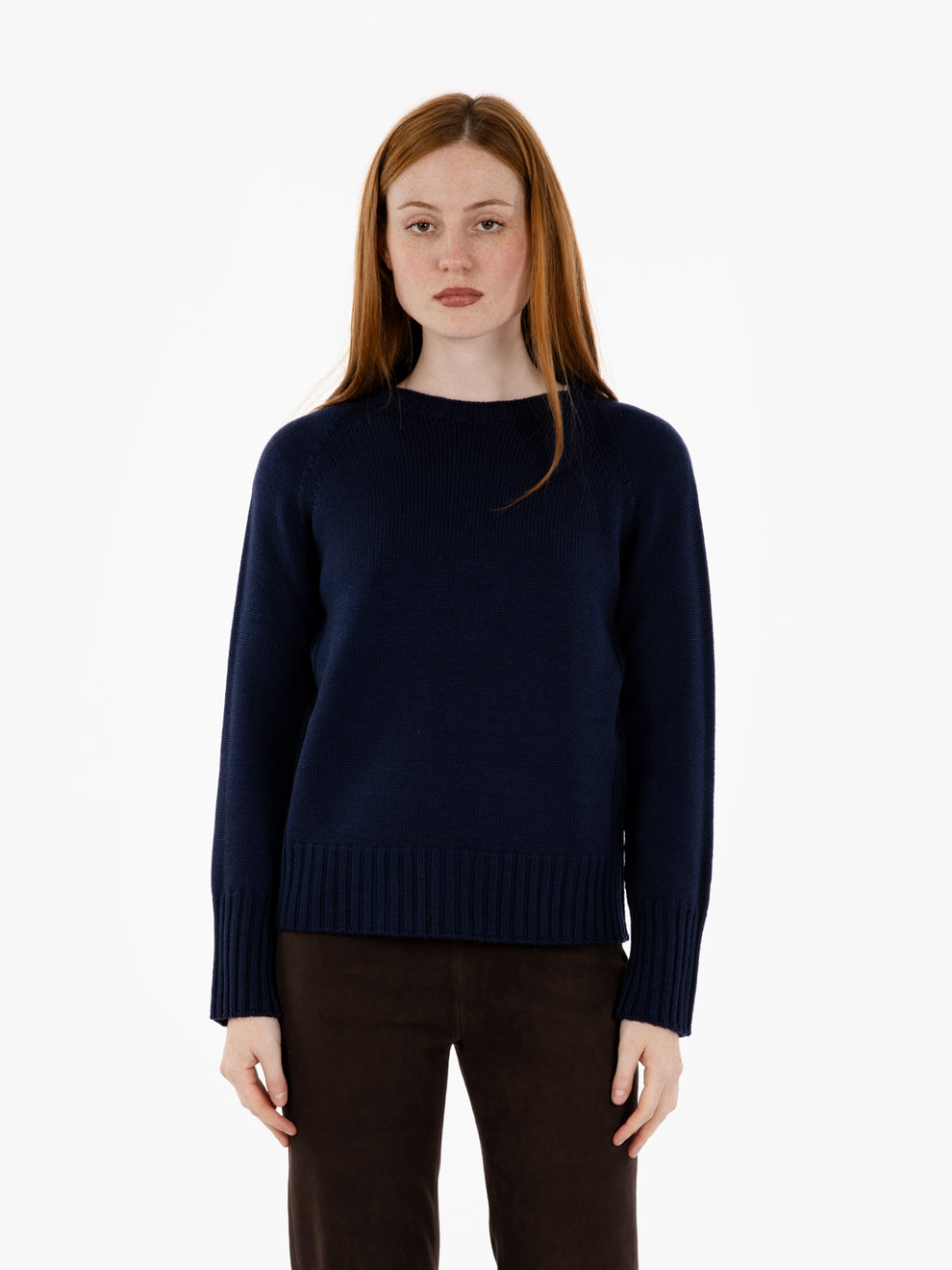 Navy Blue Box Crew Neck Sweater