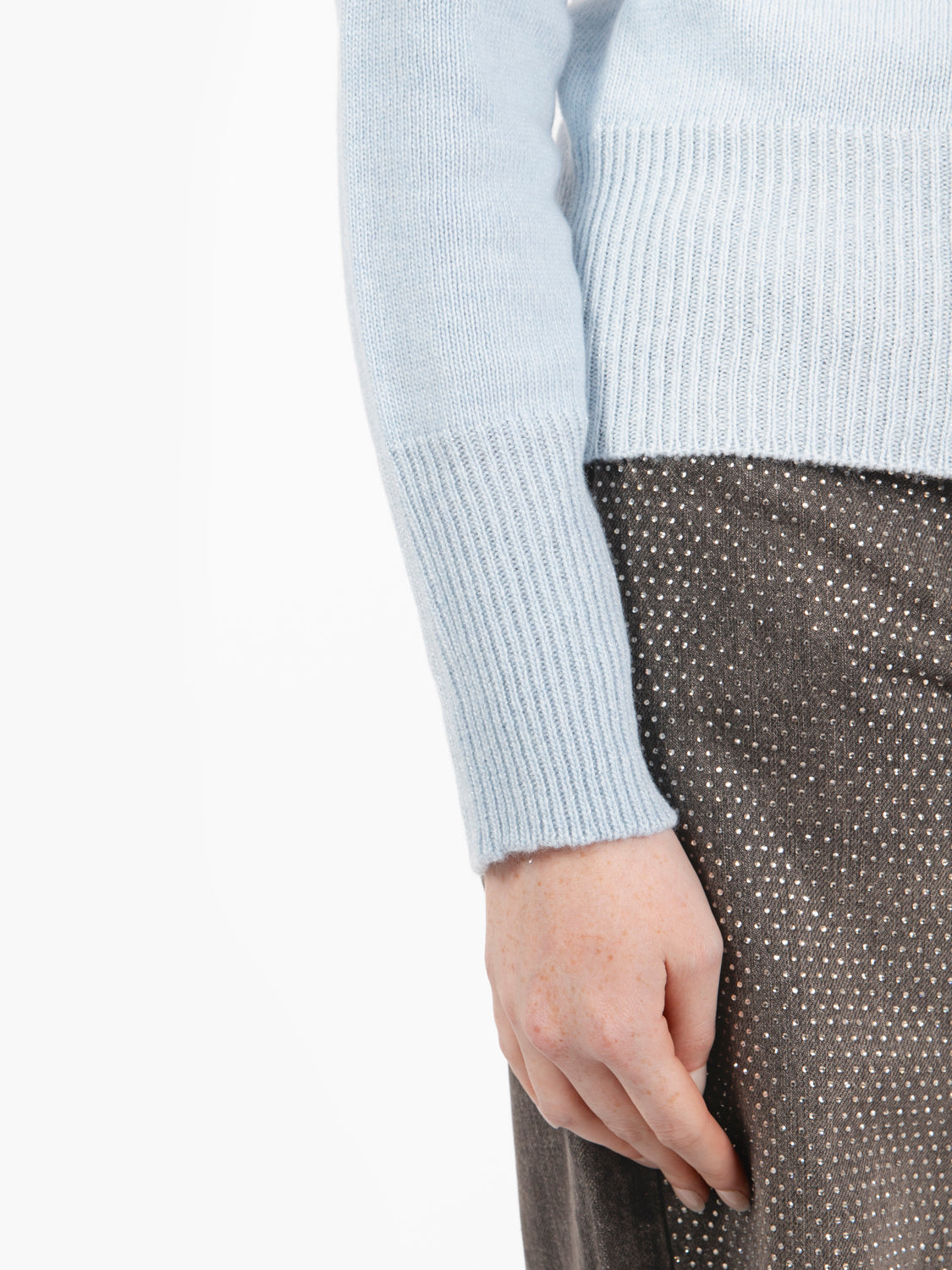 Crewneck sweater with blue lurex inserts