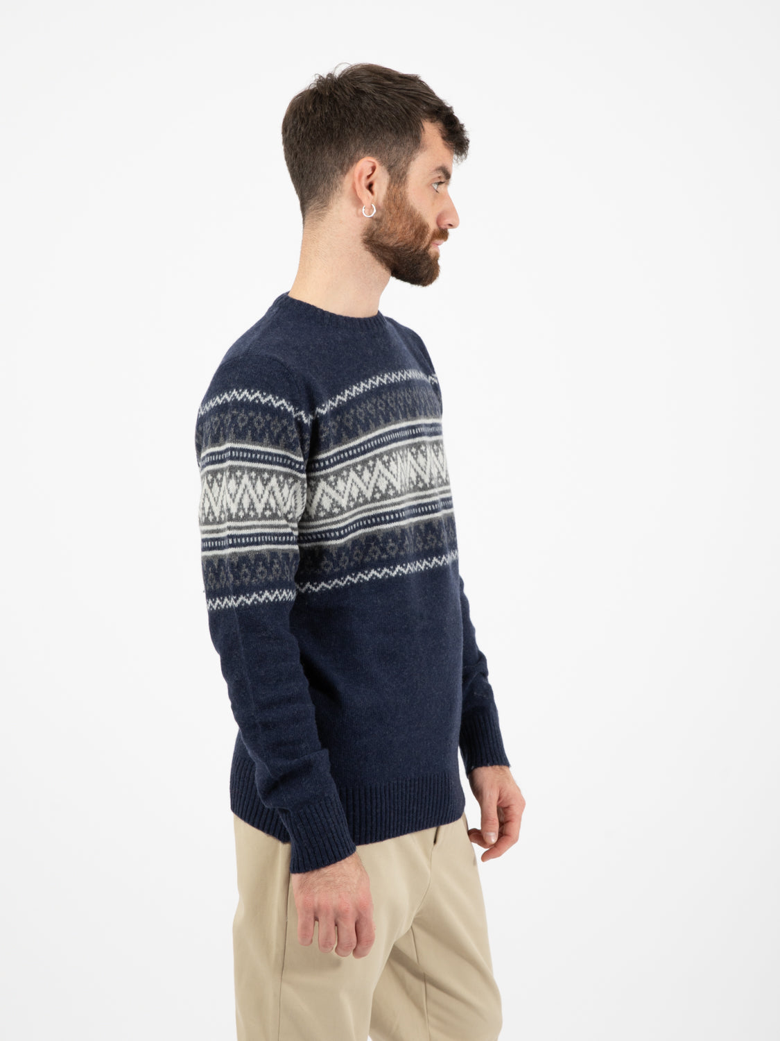 Maglione girocollo con motivo jacquard blu inchiostro