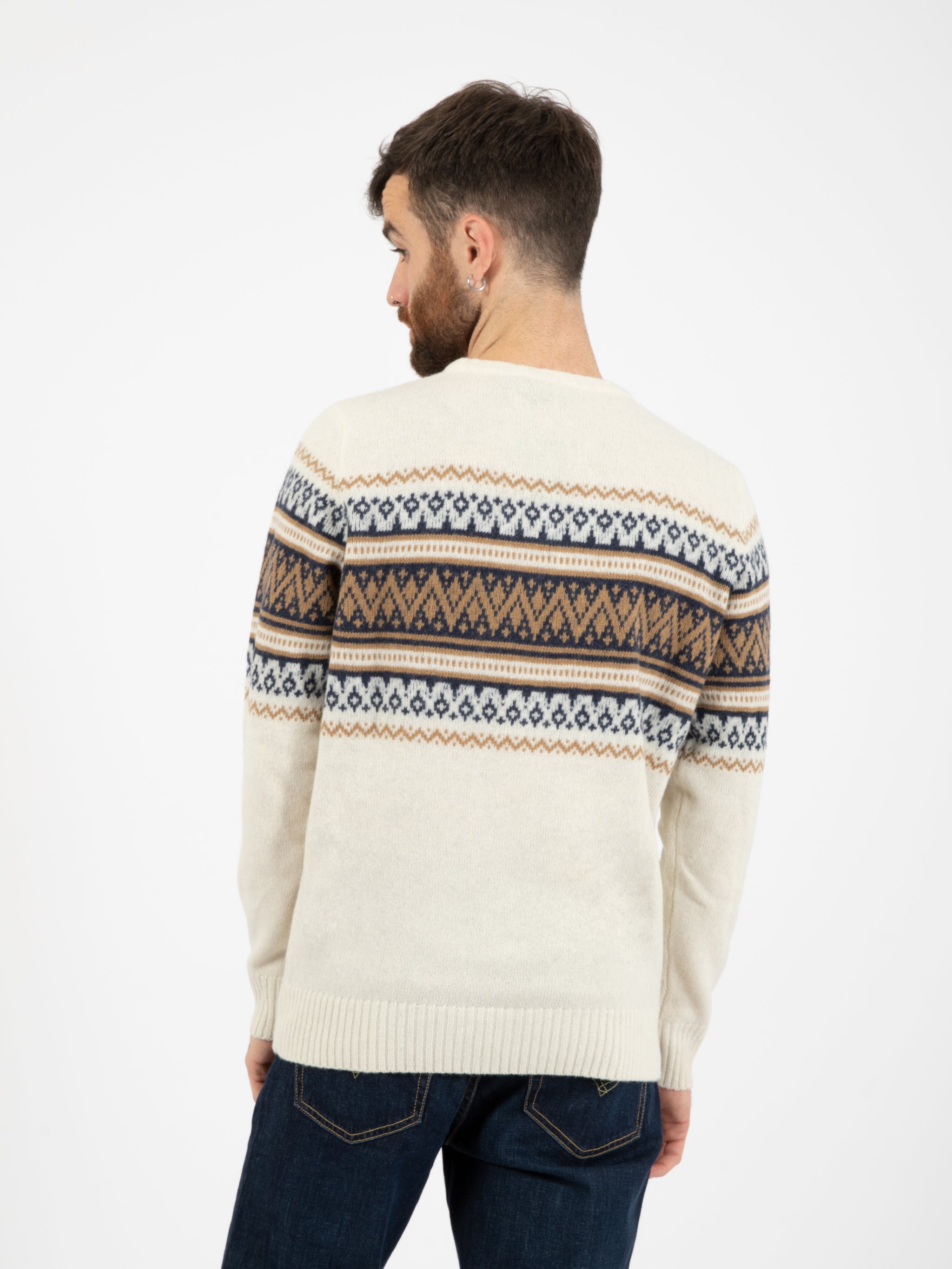 Maglione girocollo con motivo jacquard panna