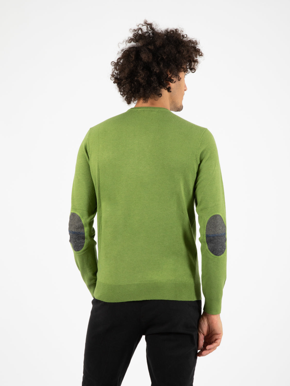 Lime green crew neck sweater with patches
