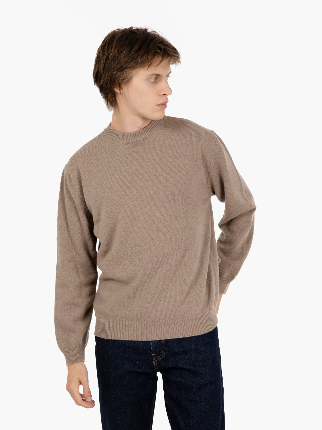 Maglione girocollo in lana e cashmere sabbia
