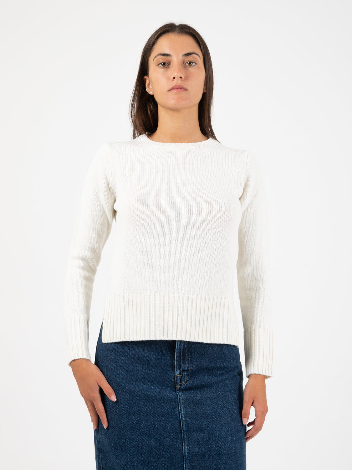 Ecru wool crew neck sweater