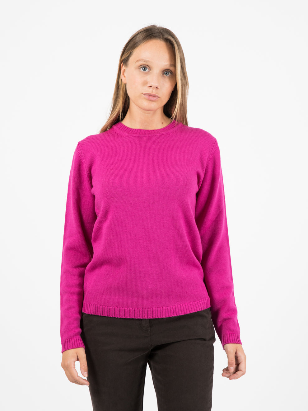 Maglione girocollo in lana magenta