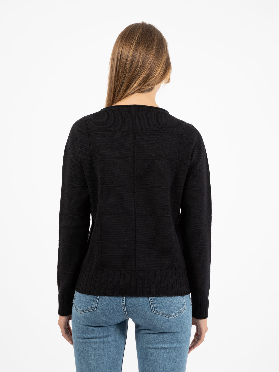 Black wool crew neck sweater
