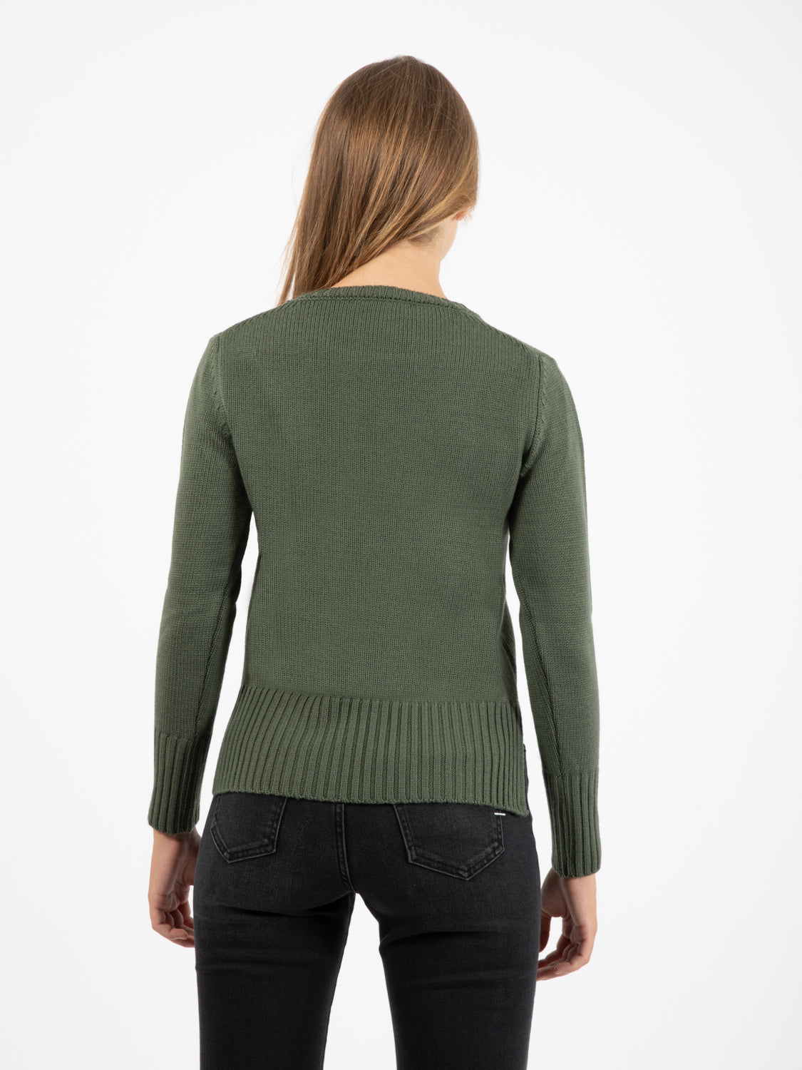 Maglione girocollo in lana verde militare