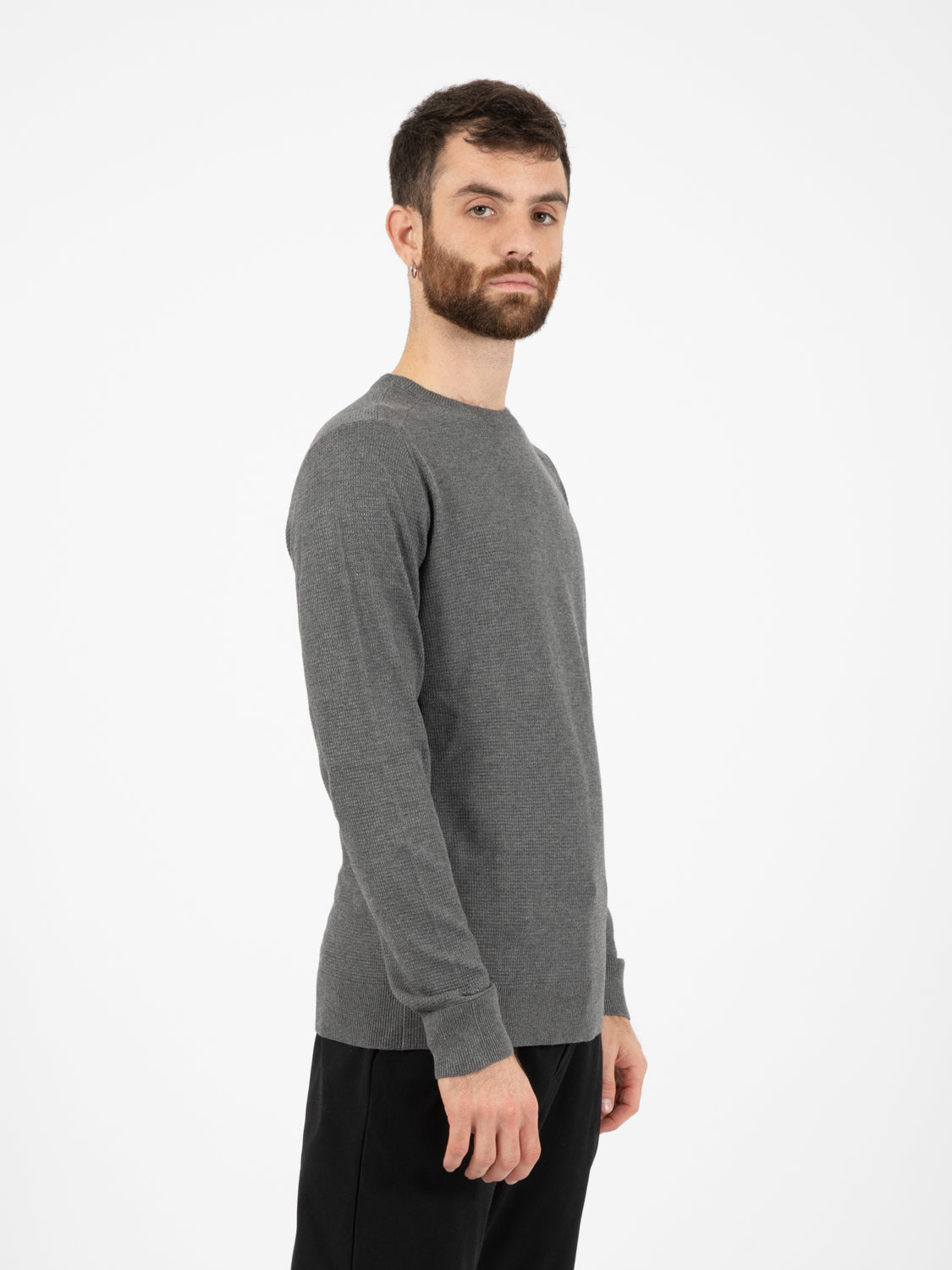 Maglione girocollo piquet fumo