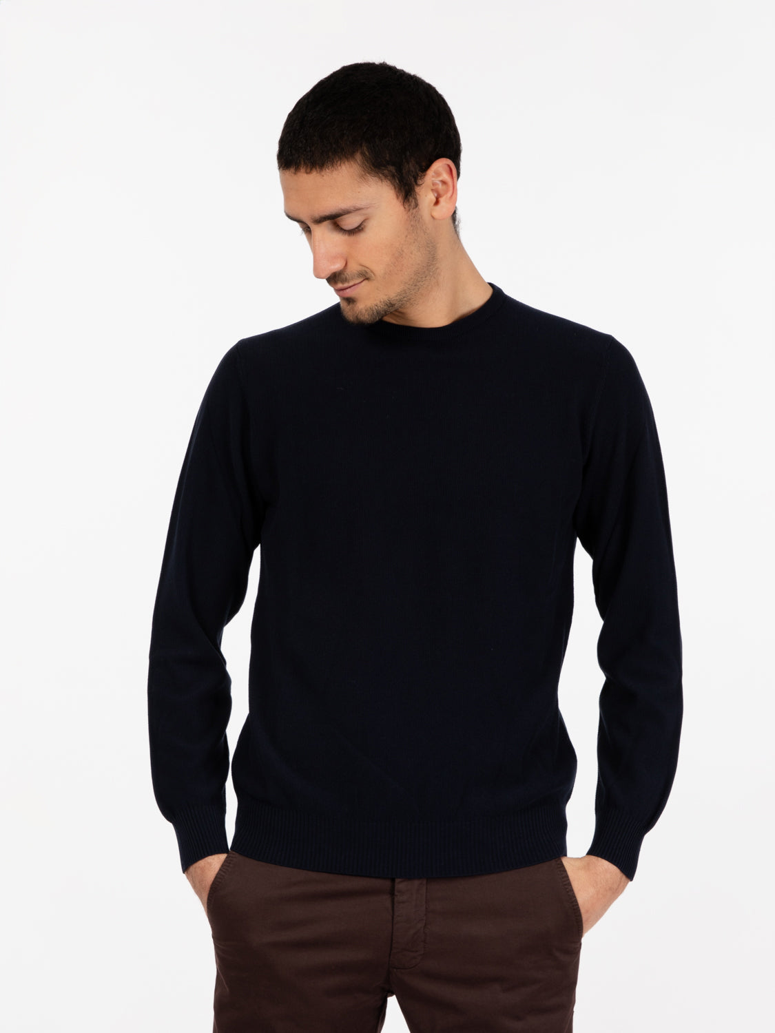 Maglione girocollo punto riso avio
