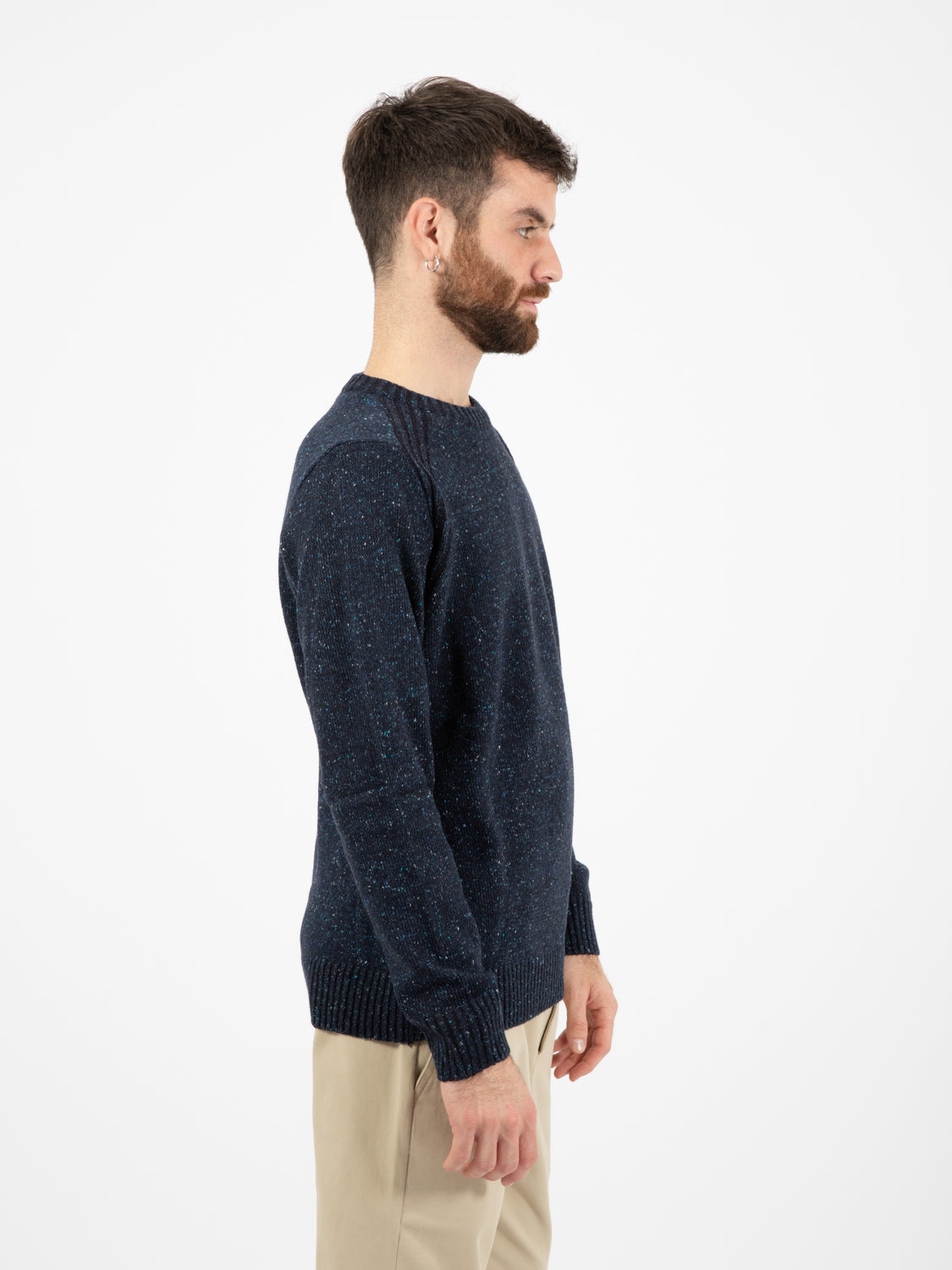 Maglione girocollo tweed wool navy