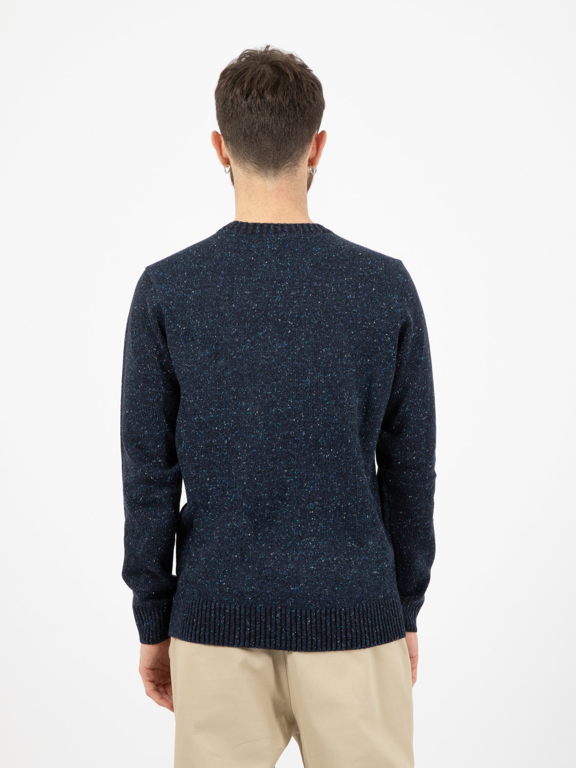 Maglione girocollo tweed wool navy