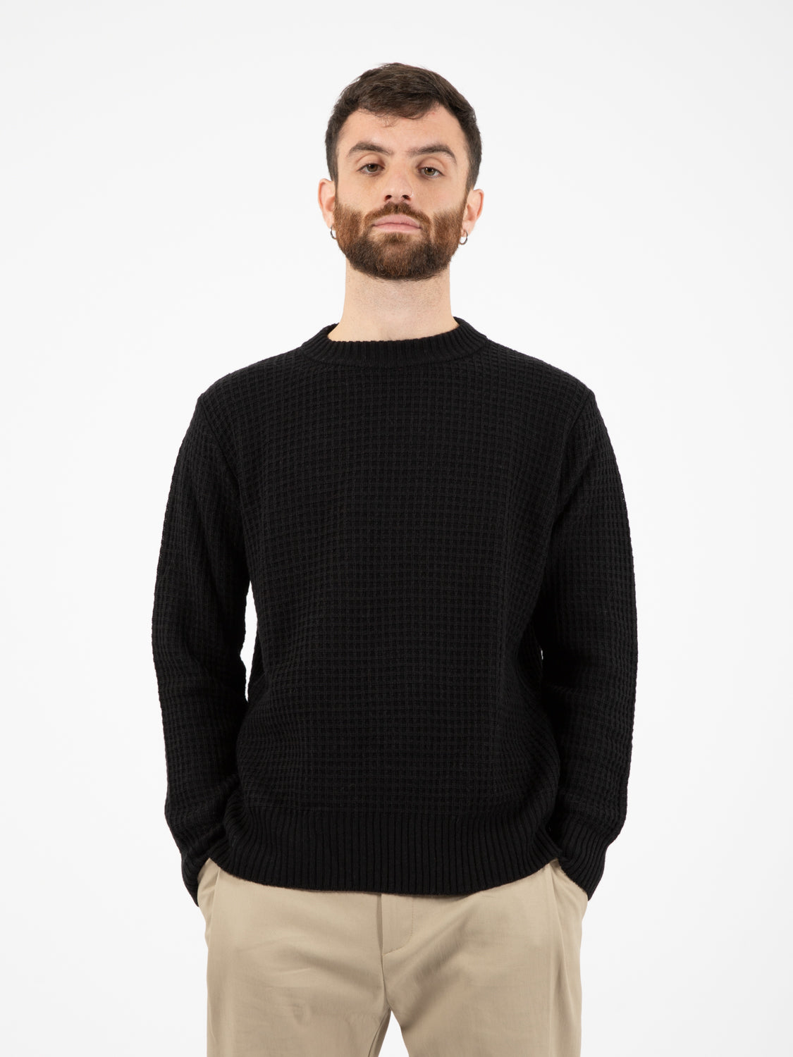 Black Wafer Crewneck Sweater