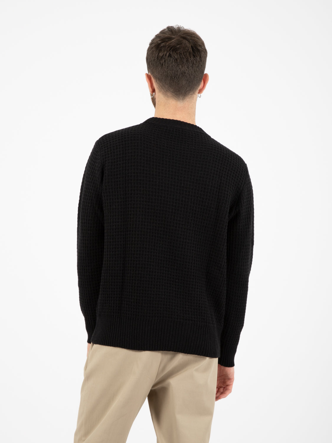 Black Wafer Crewneck Sweater