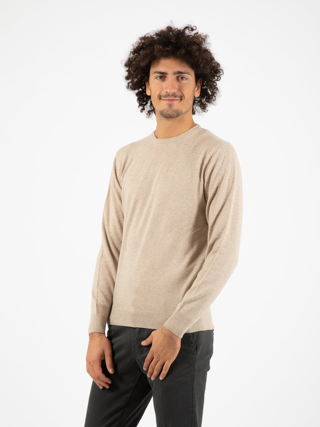 Maglione in cachemire girocollo beige