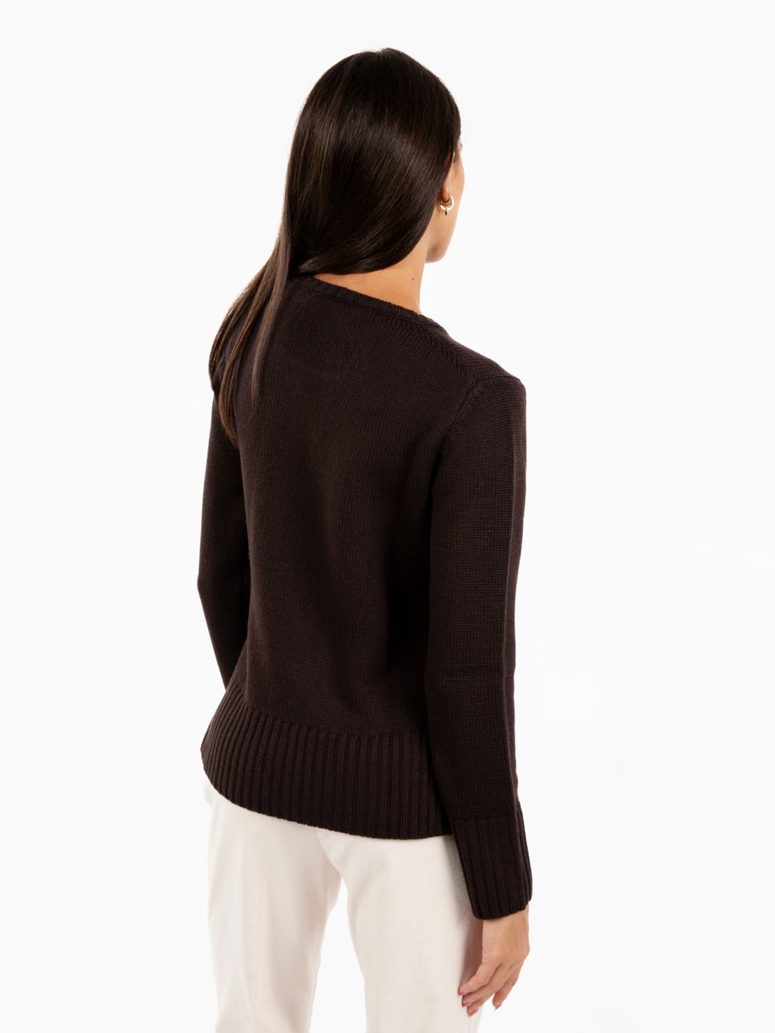 Dark brown round neck wool sweater
