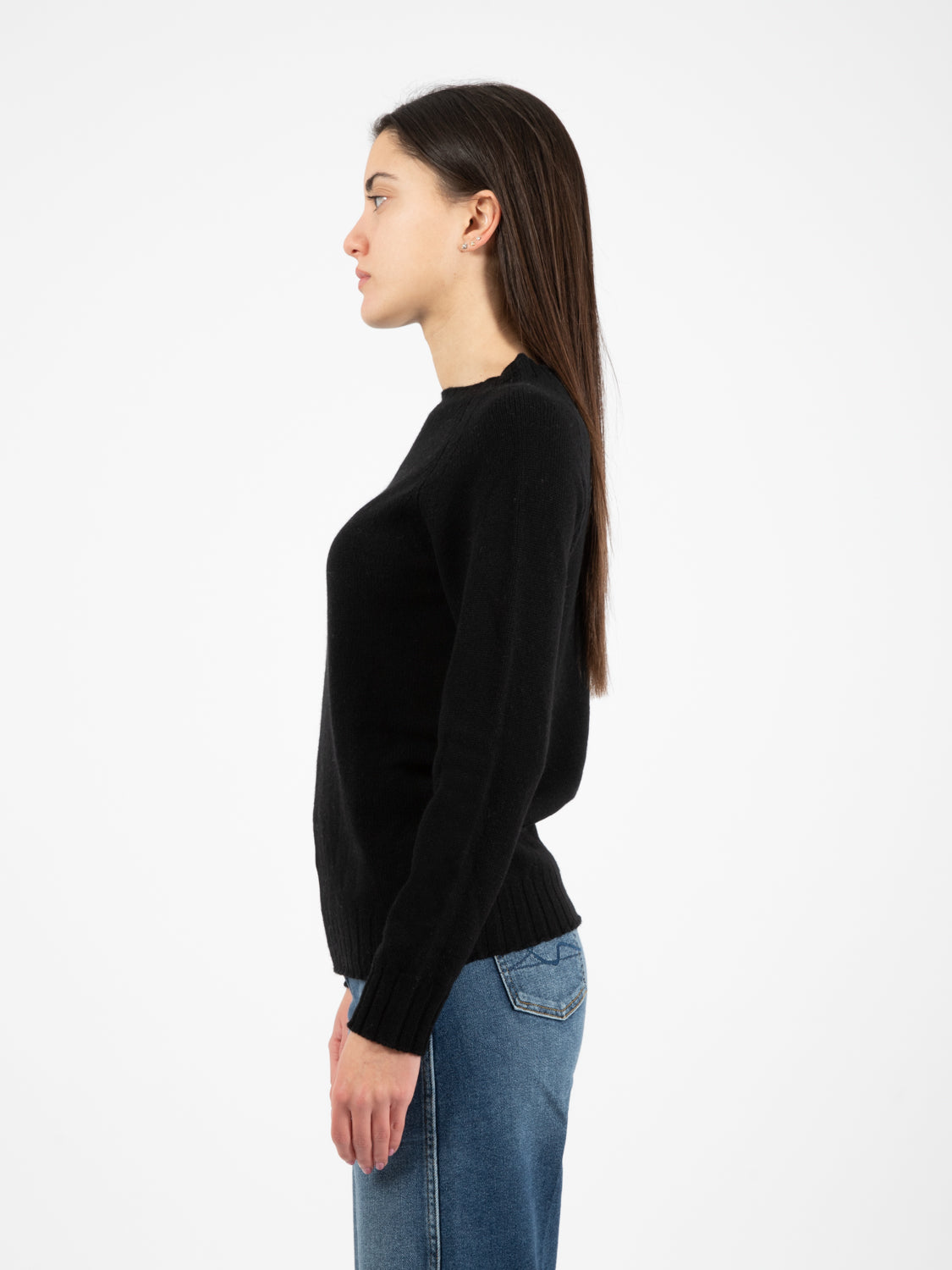 Maglione lana e cachemire girocollo nero