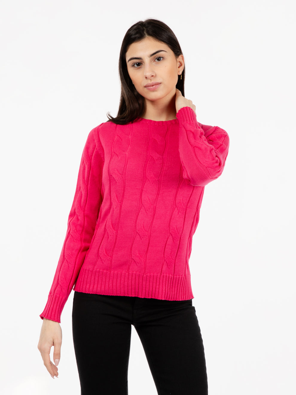 Maglione leggero a treccia fragola