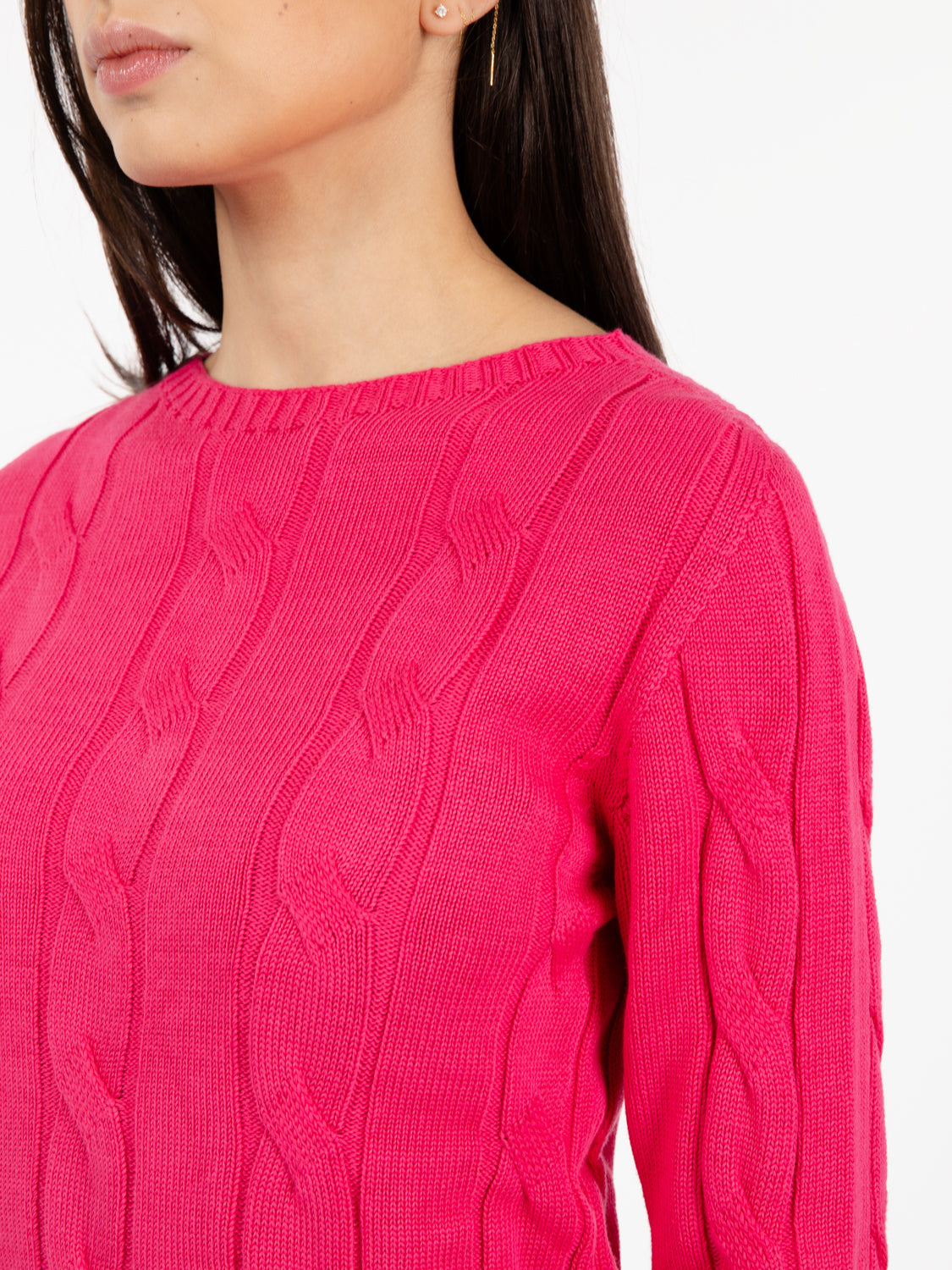 Maglione leggero a treccia fragola