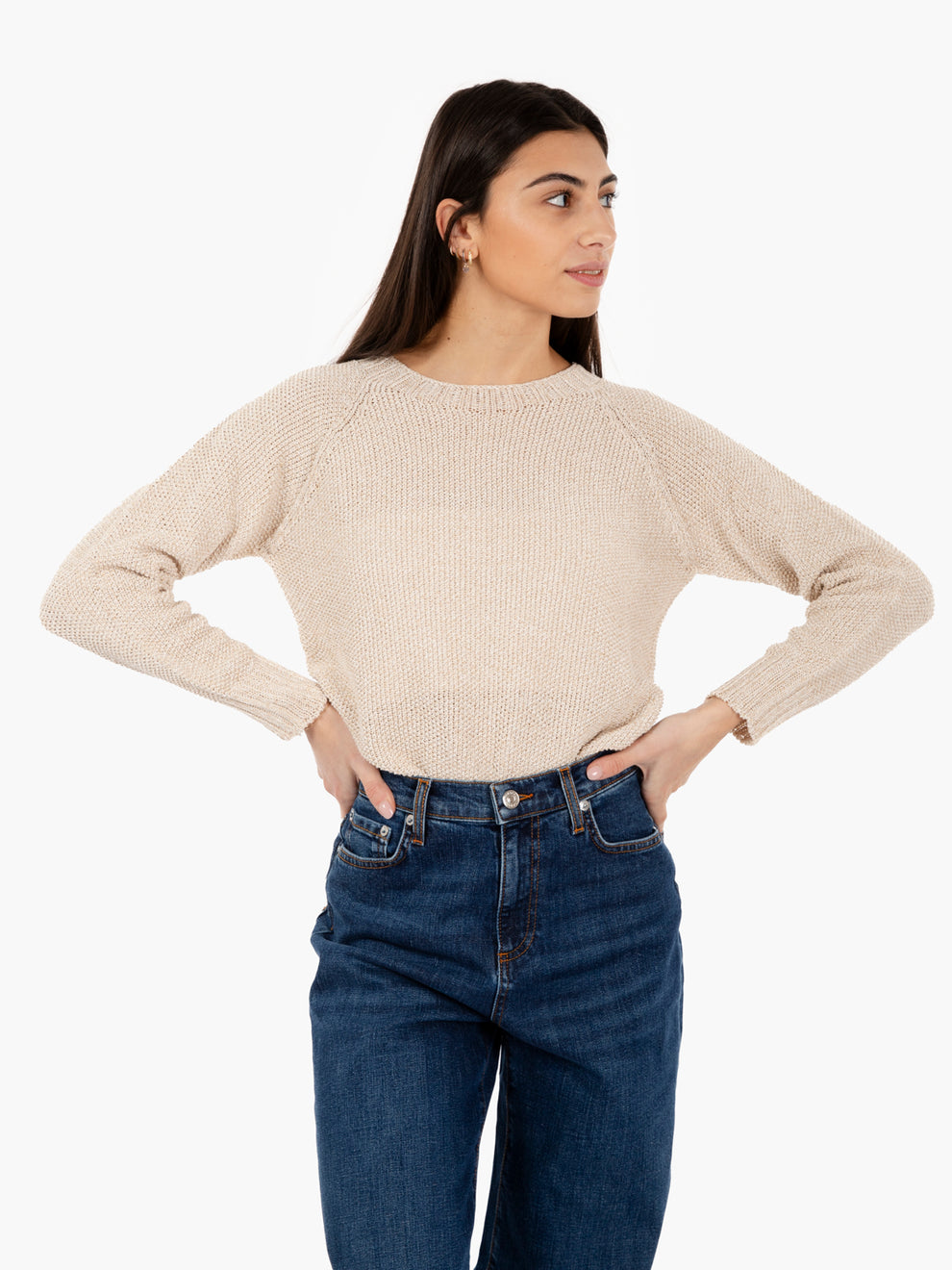 Beige crew neck lightweight sweater