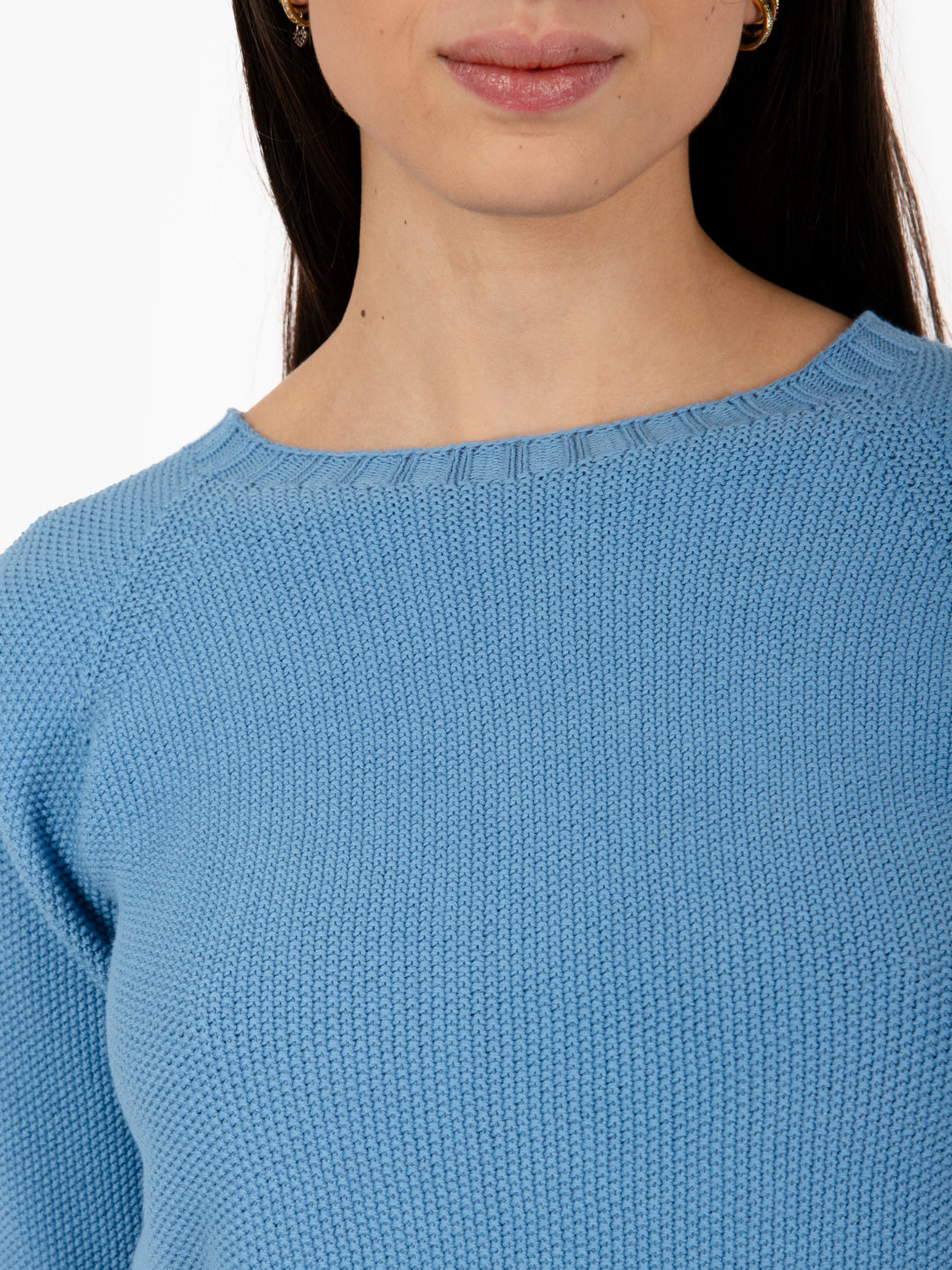 Maglione punto riso con scollo a barchetta azzurro
