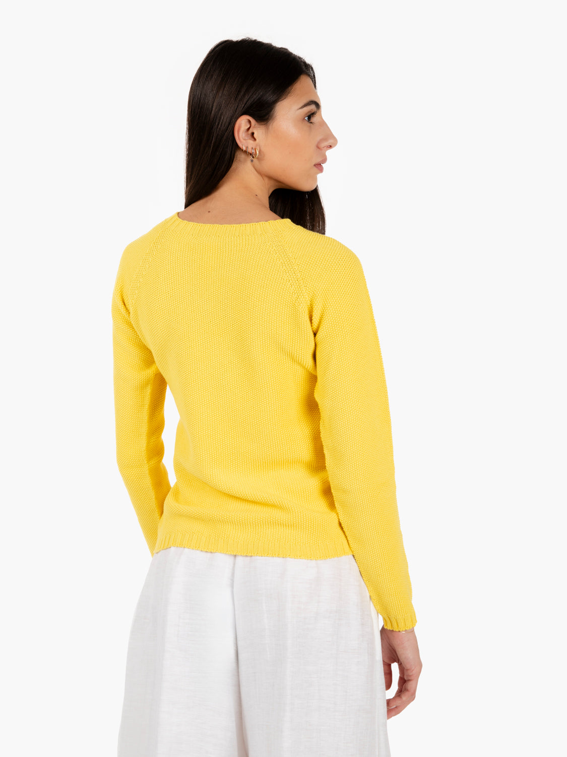 Maglione punto riso con scollo a barchetta giallo