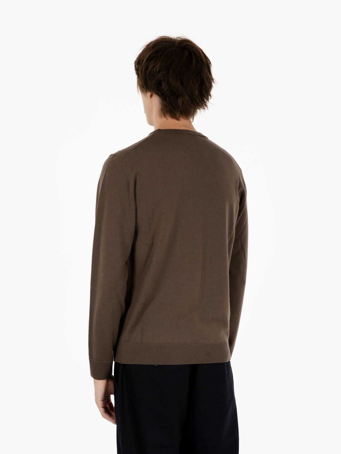 Khaki crew neck shaved sweater