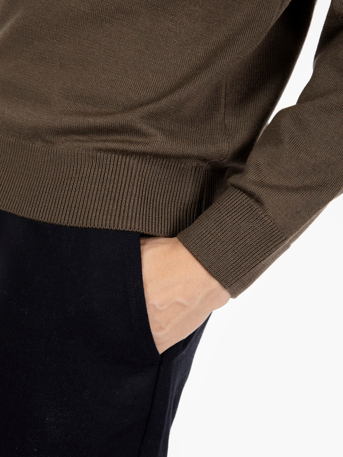 Khaki crew neck shaved sweater