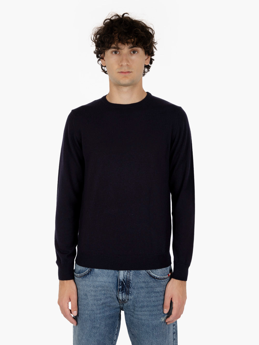 Maglione rasato girocollo navy