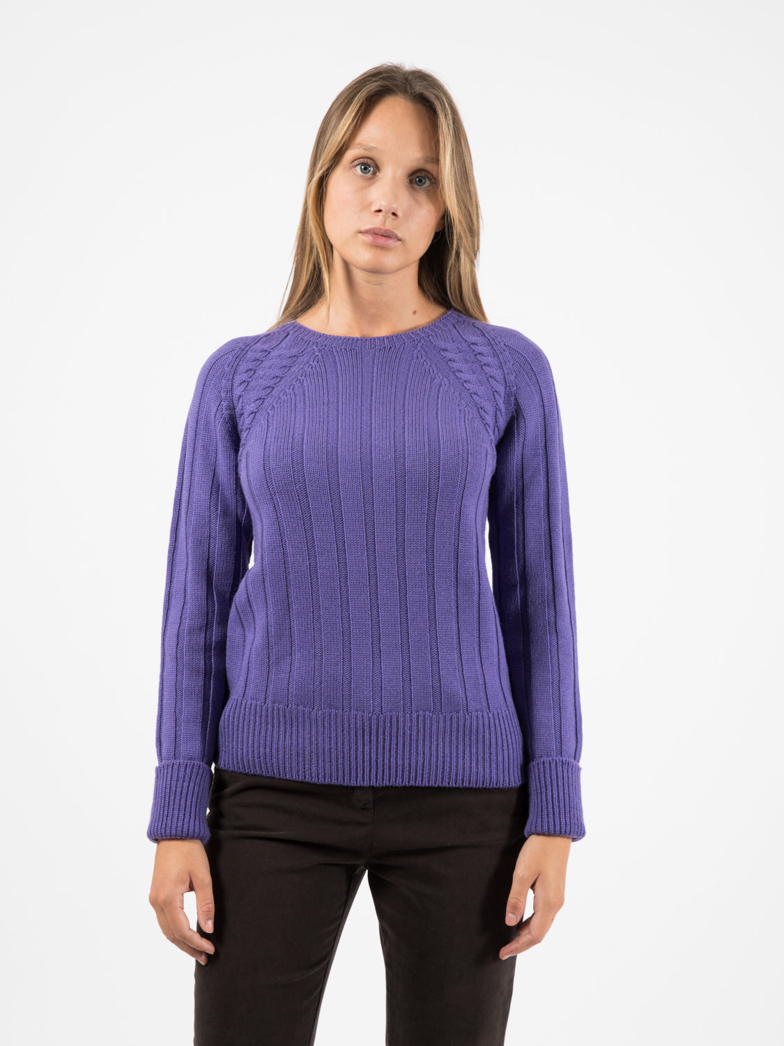 Maglione scollo rotondo coste larghe viola