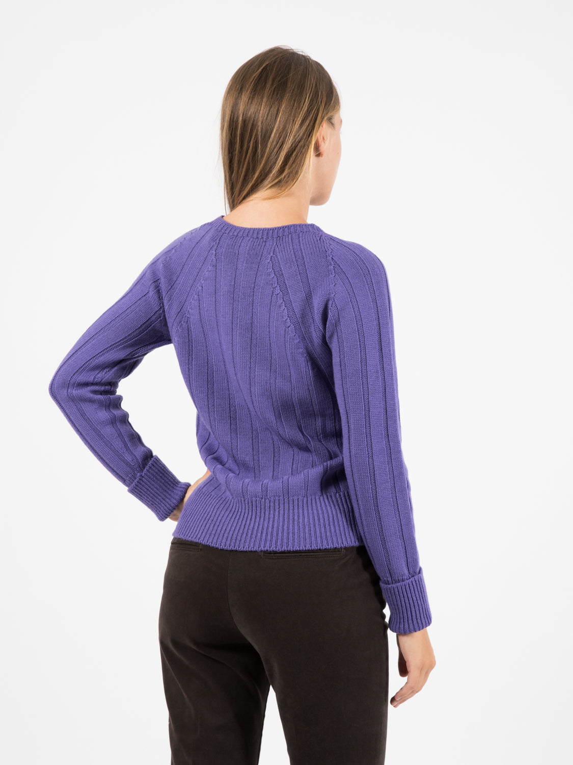 Maglione scollo rotondo coste larghe viola