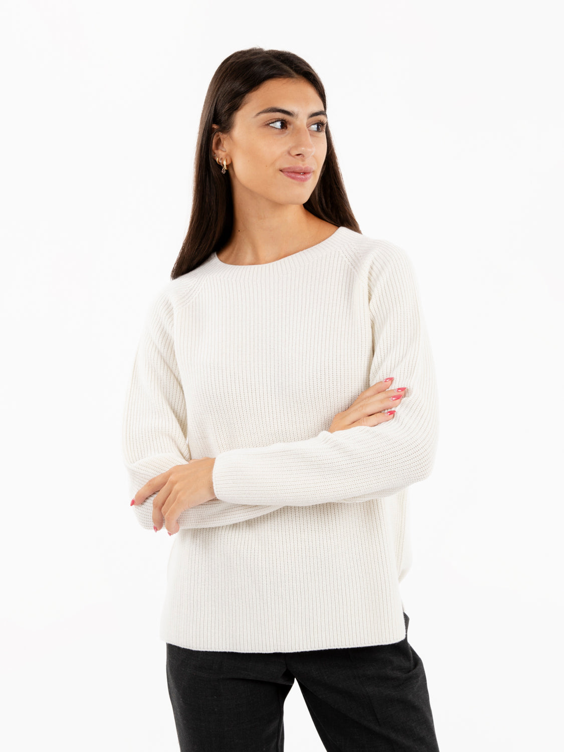 White wool round neck sweater