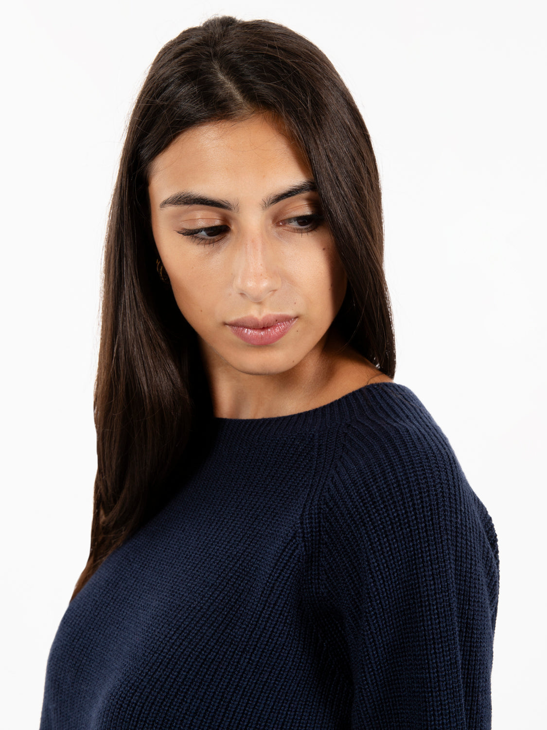 Navy Blue Wool Round Neck Sweater