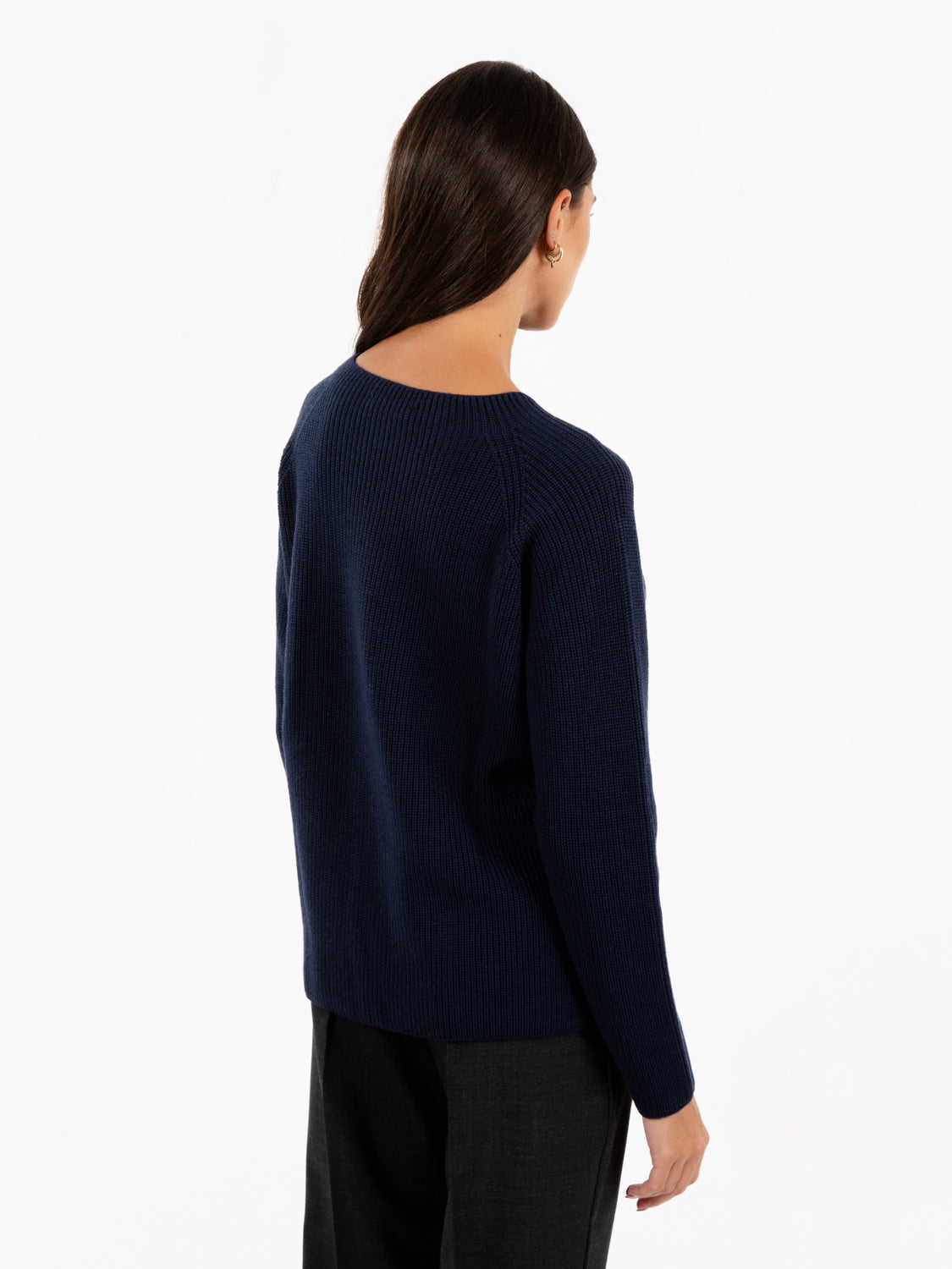 Navy Blue Wool Round Neck Sweater