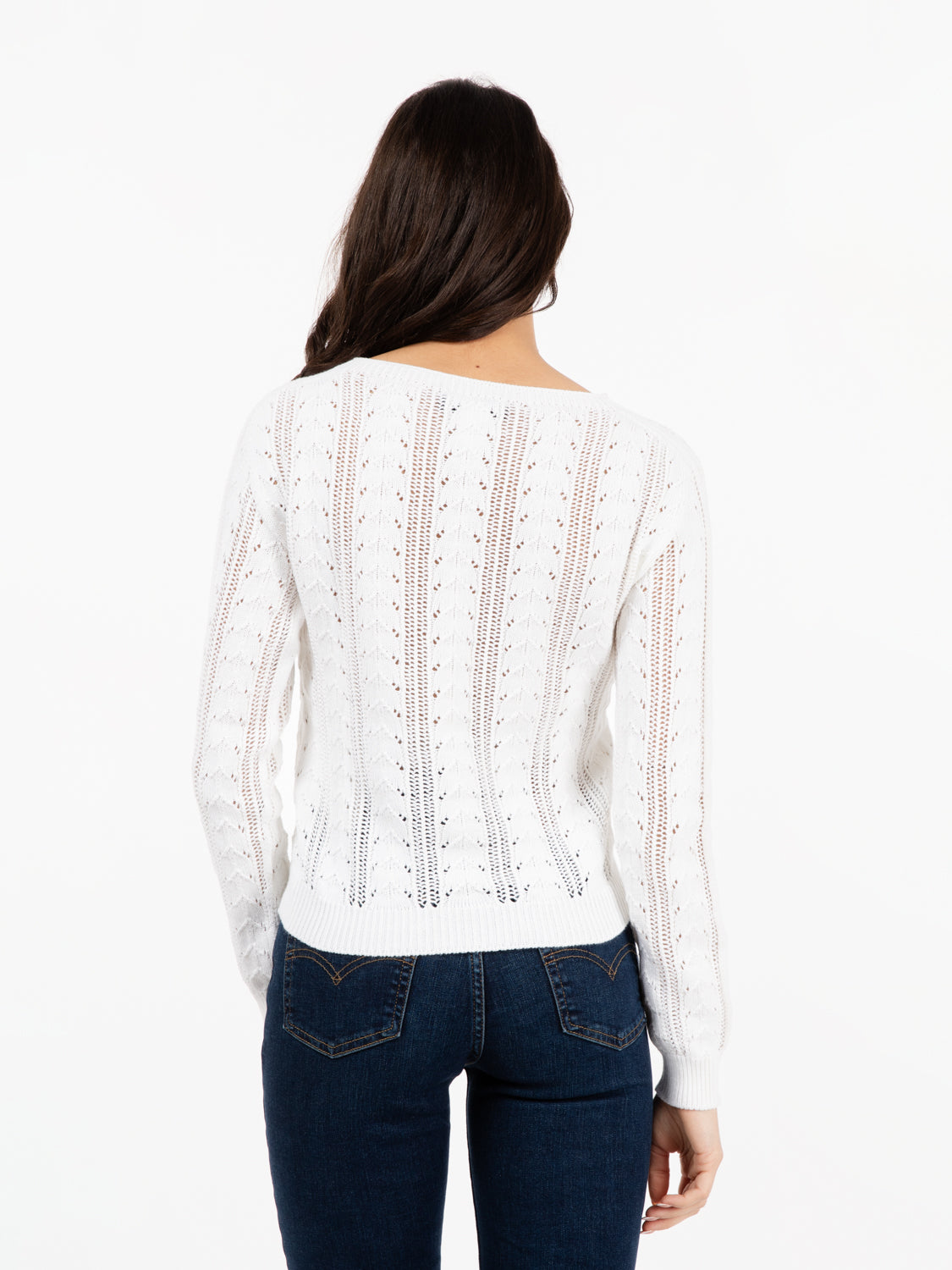 White crew neck openwork sweater