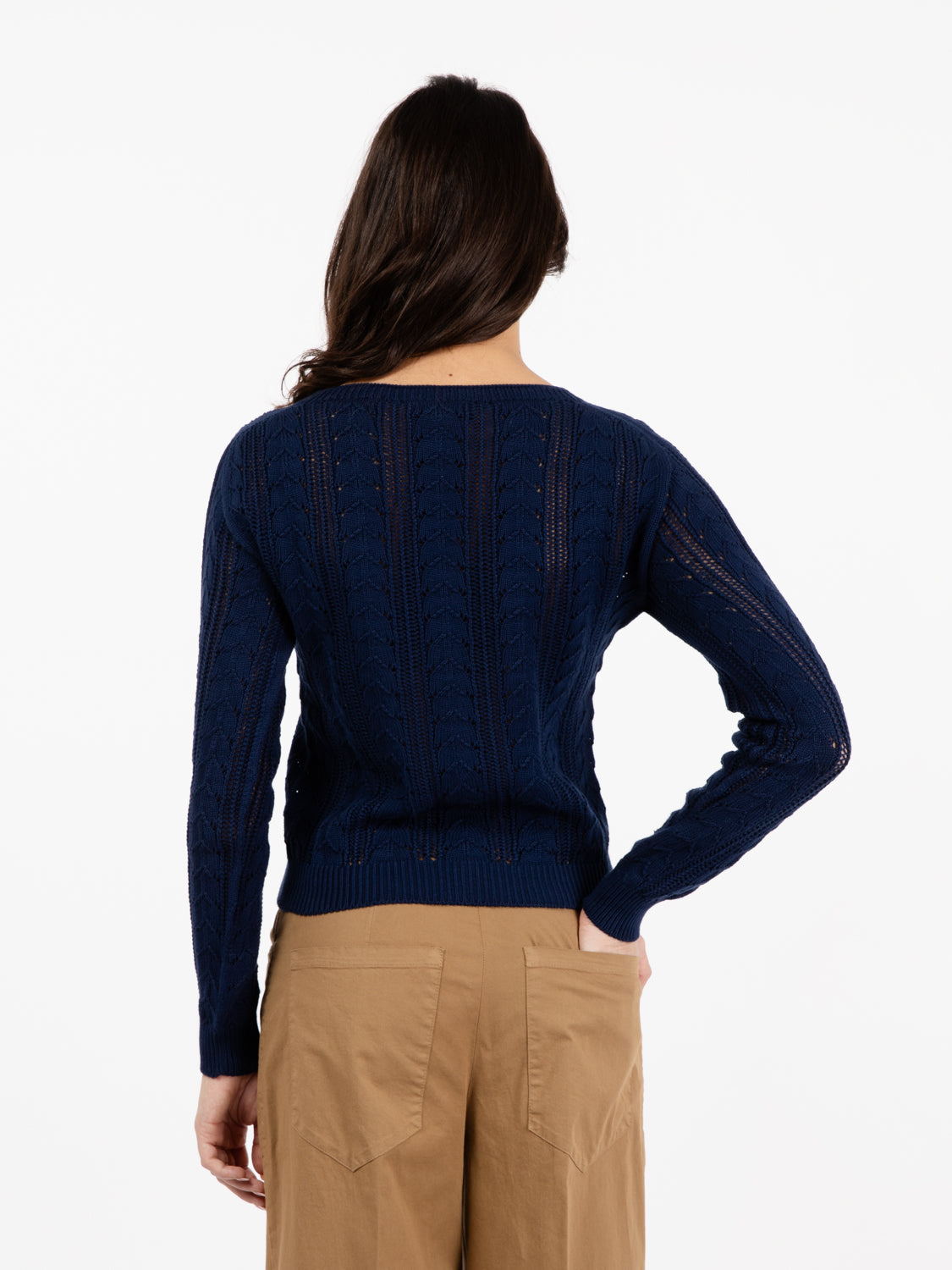 Maglione traforato girocollo blu
