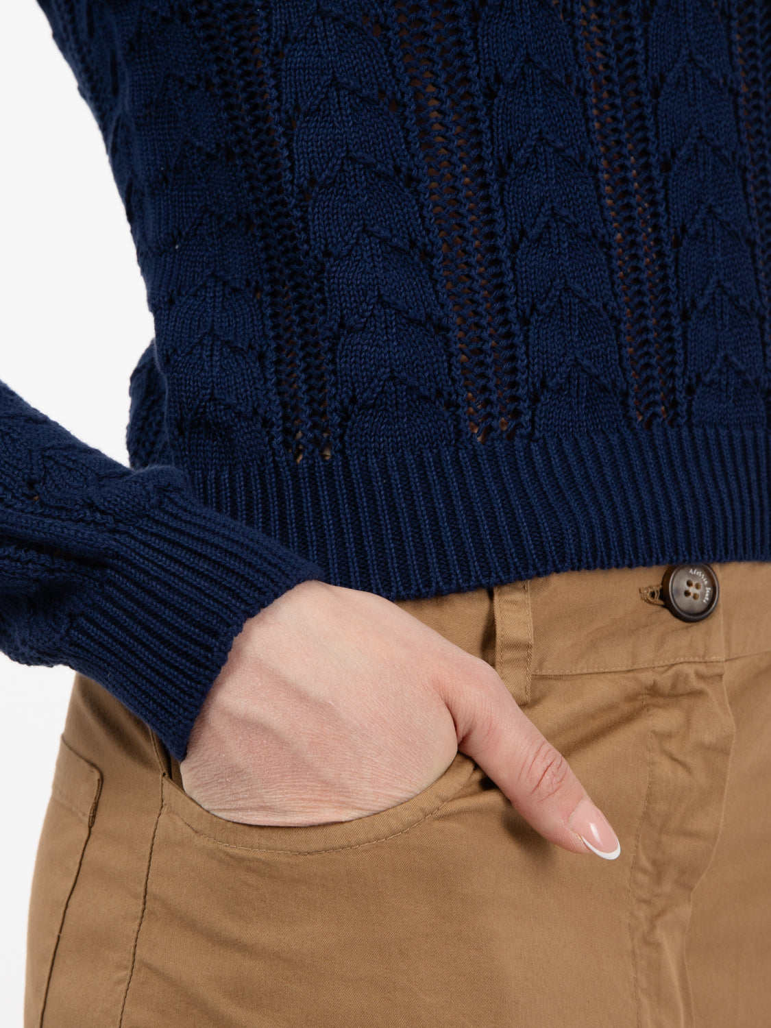 Maglione traforato girocollo blu