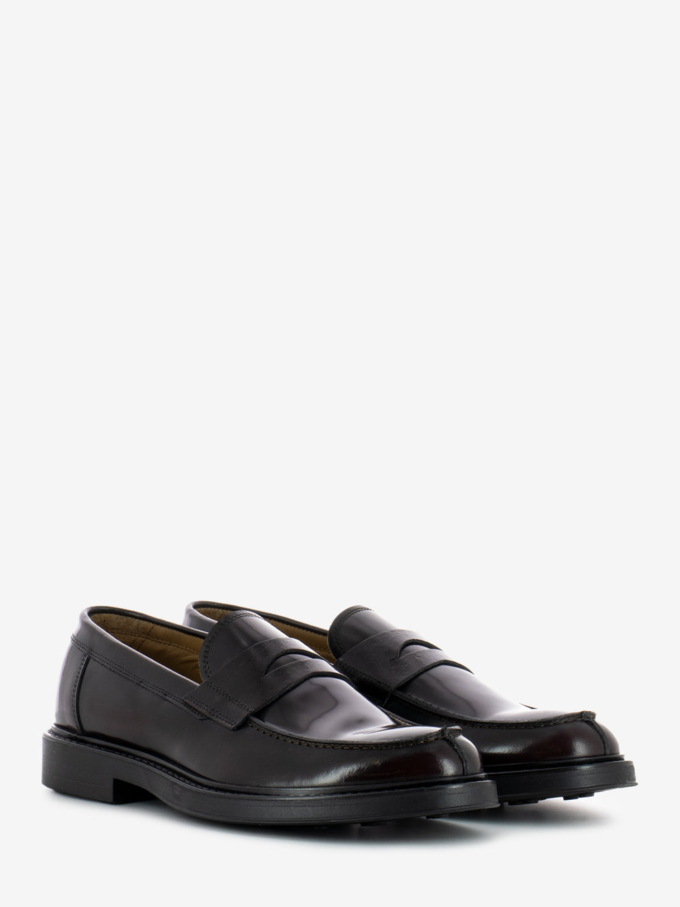 Burgundy brushed leather college moccasins