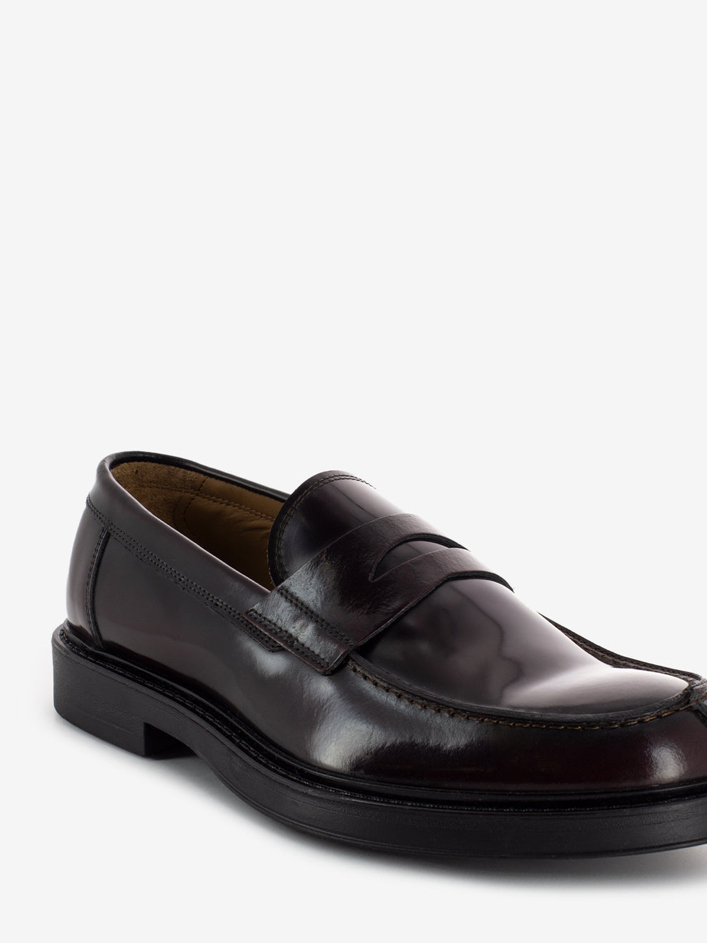 Burgundy brushed leather college moccasins