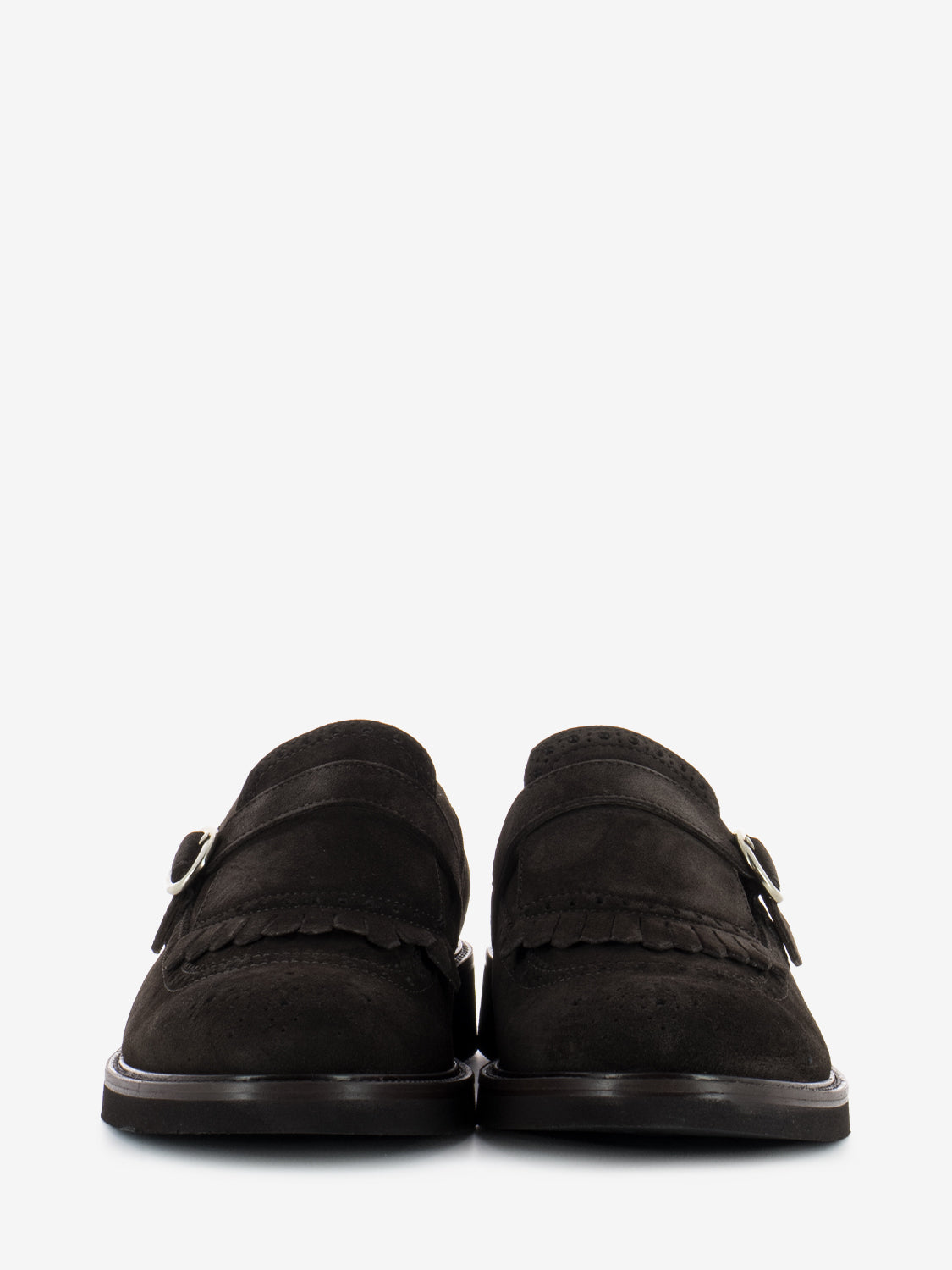 Suede Loafers with Brown Strap and Fringe