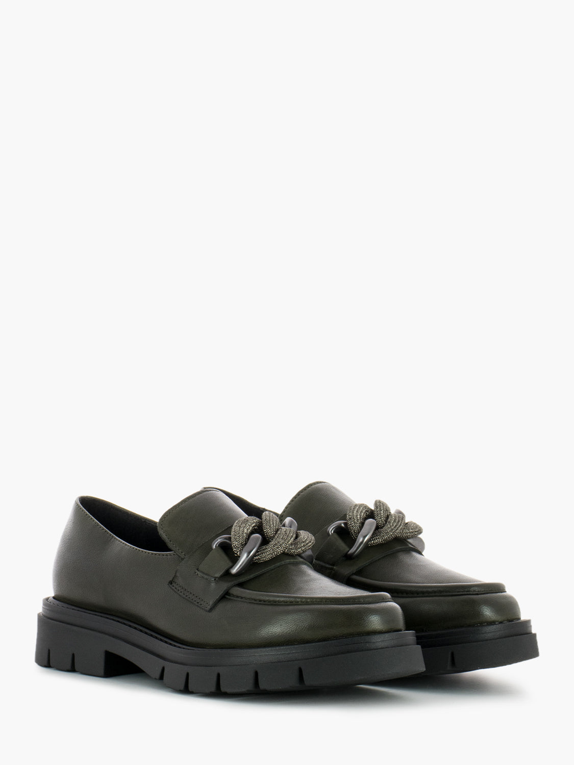 Leather moccasins with green clamp