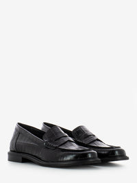 Black crocodile leather moccasin