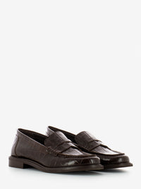 Dark brown crocodile leather moccasin
