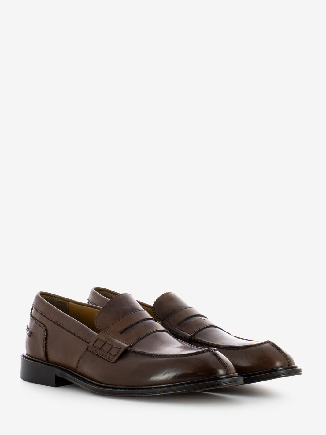 Brown leather penny loafer