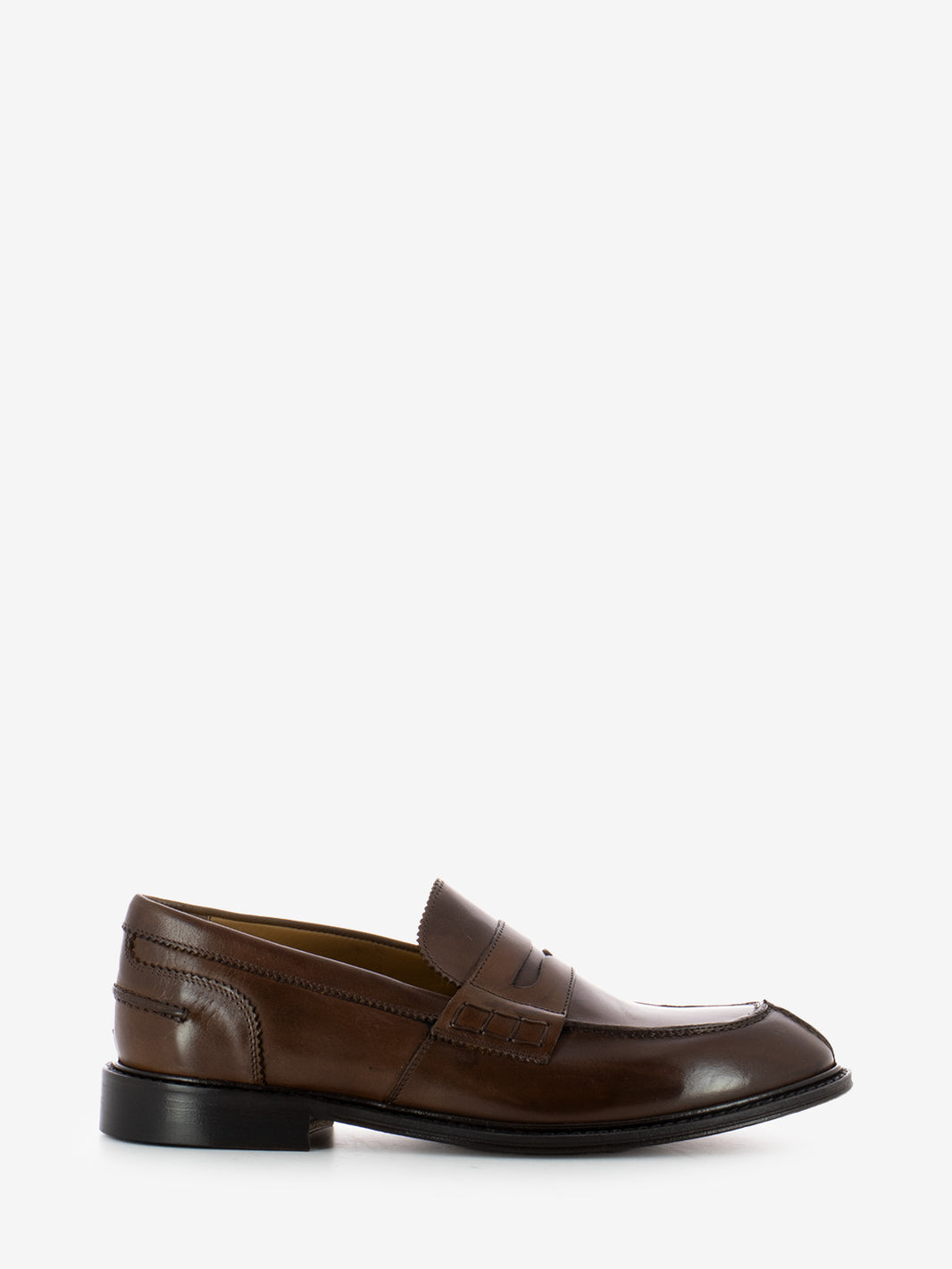 Brown leather penny loafer