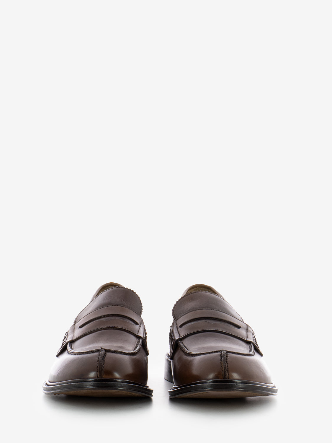 Brown leather penny loafer