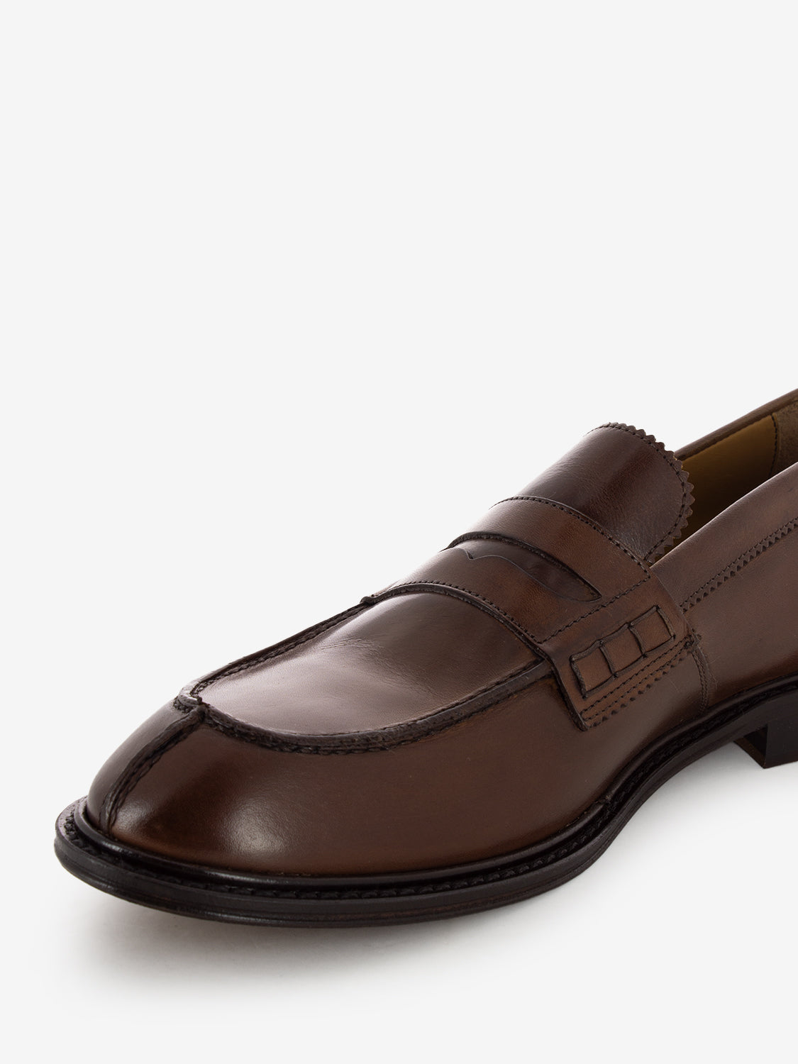 Brown leather penny loafer