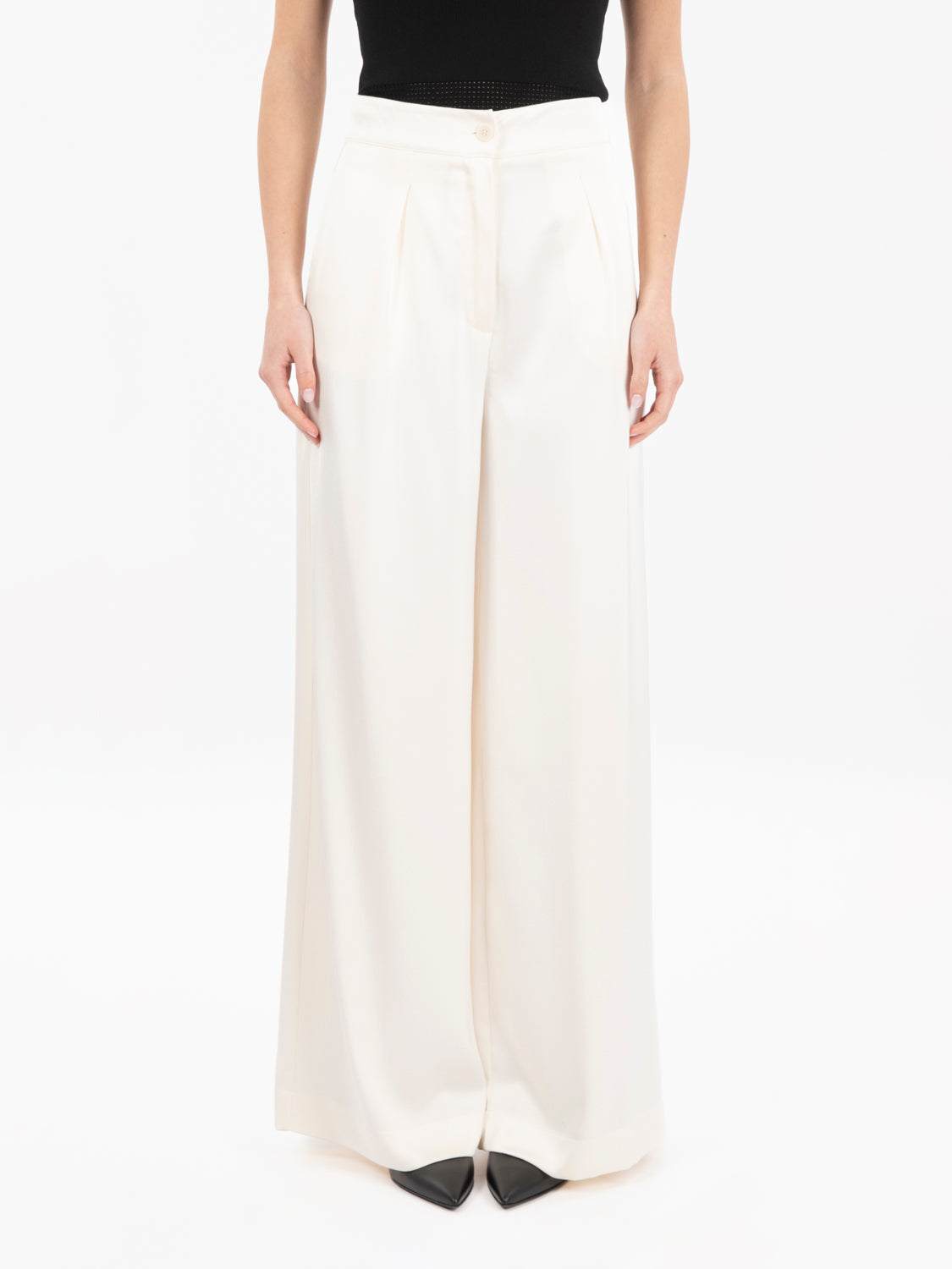 Cream satin palazzo trousers