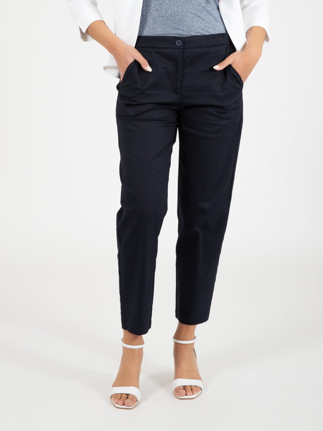 Blue cotton cropped trousers
