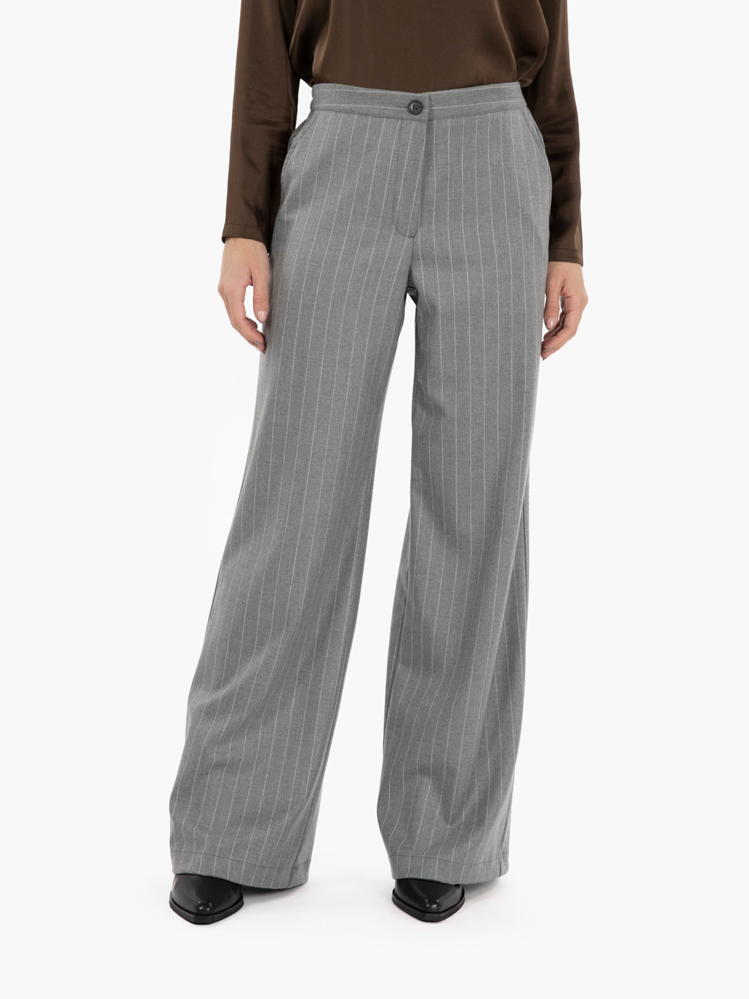 Straight pinstriped trousers